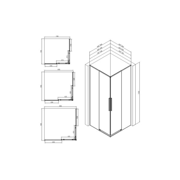 ΓΩΝΙΑΚΗ ΣΥΡΟΜΕΝΗ ΚΑΜΠΙΝΑ ΝΤΟΥΖΙΕΡΑΣ [JACORE-04] 800x800x1950mm