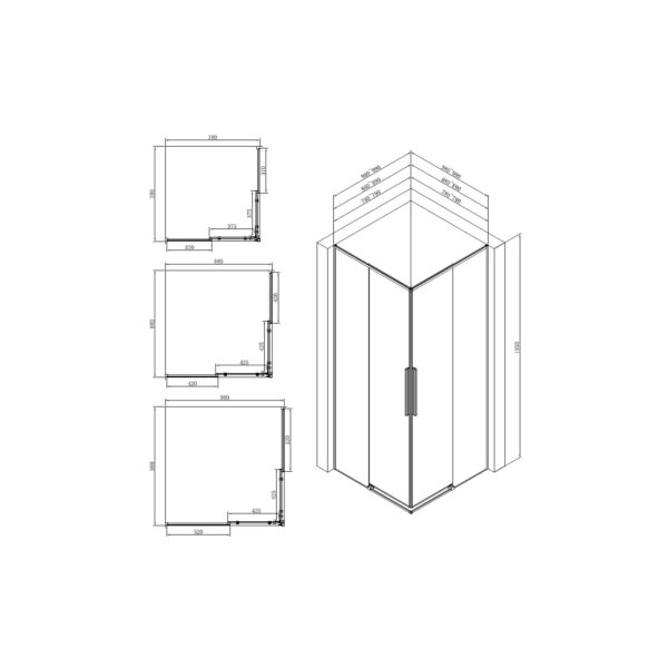 ΓΩΝΙΑΚΗ ΣΥΡΟΜΕΝΗ ΚΑΜΠΙΝΑ ΝΤΟΥΖΙΕΡΑΣ [JACORE-05] 800x800x1950mm